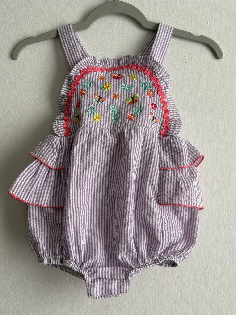 Good Lad Girls 18 Months Purple White Striped Seersucker Smocked Floral Romper